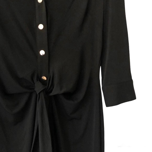 PHILOSOPHY Black Button-Up 3/4 Sleeve Tie-Front Jersey Dress Size Small - Picture 3 of 6